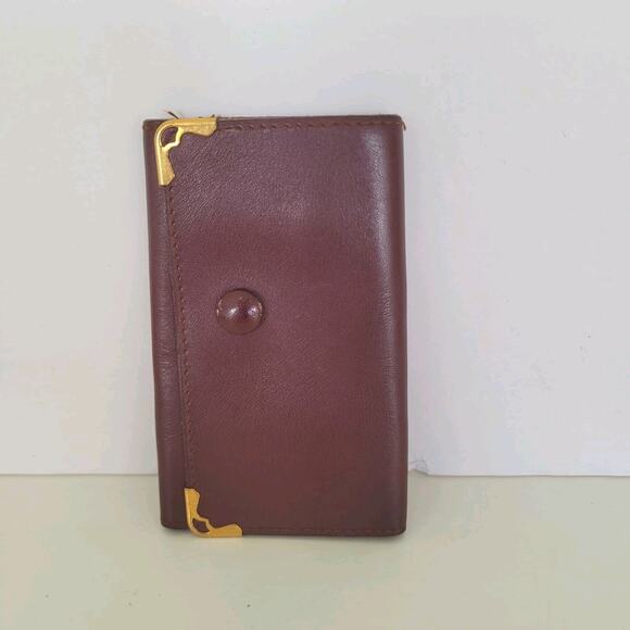 Must de Cartier Key Case 6 Hooks Wallet Trifold Red Calf Leather Designer Vinta - Picture 1 of 11